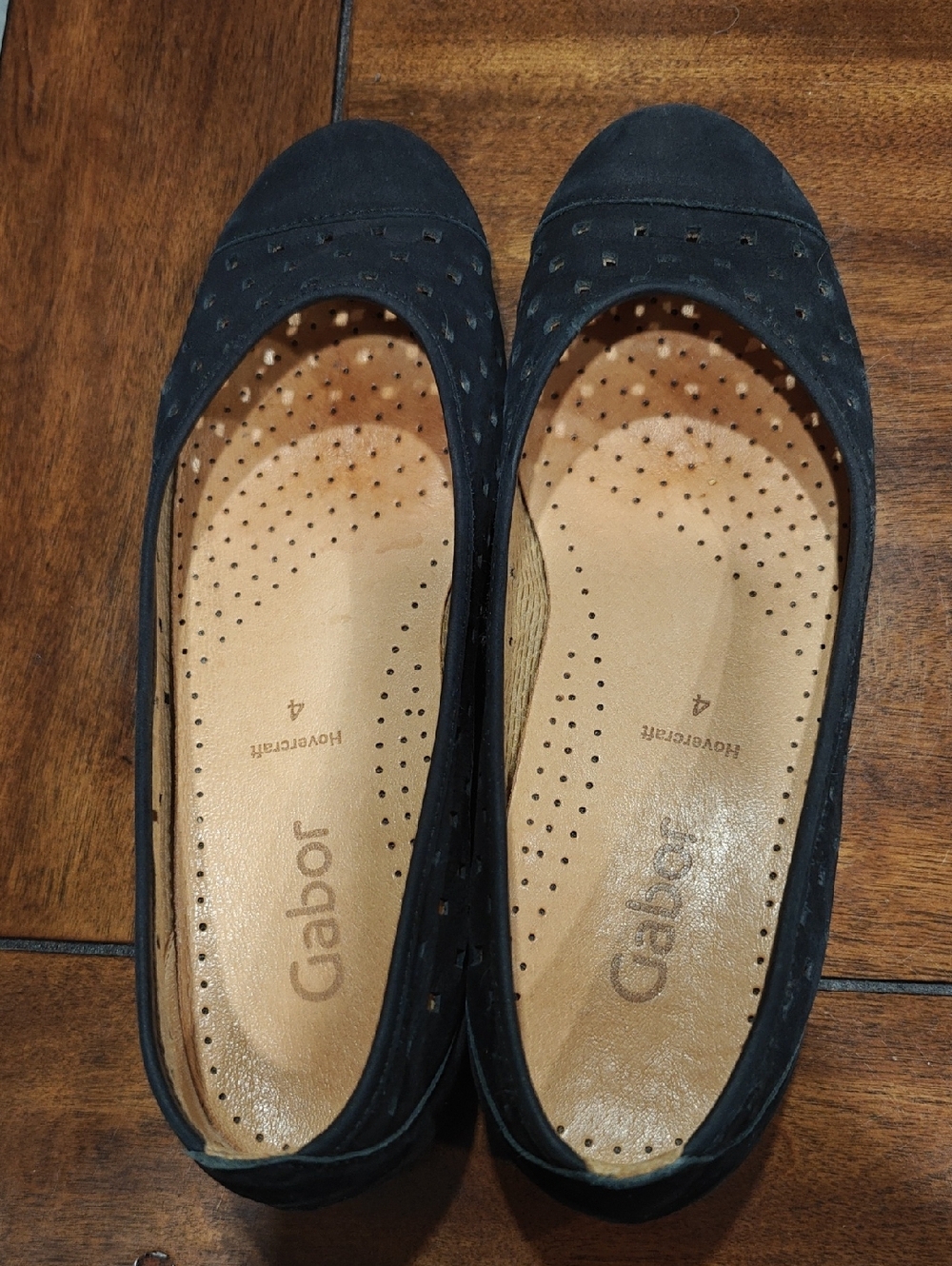 Gabor Black Suede Perforated Ballet Flats